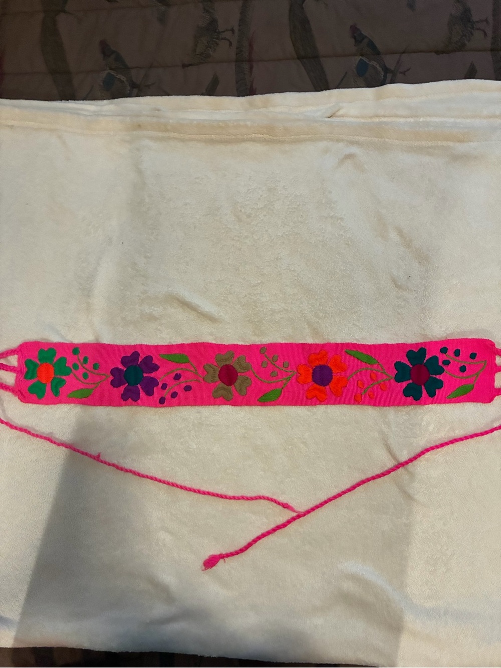 Handcrafted Pink Floral Mexican Made Embroidered Waist Belt